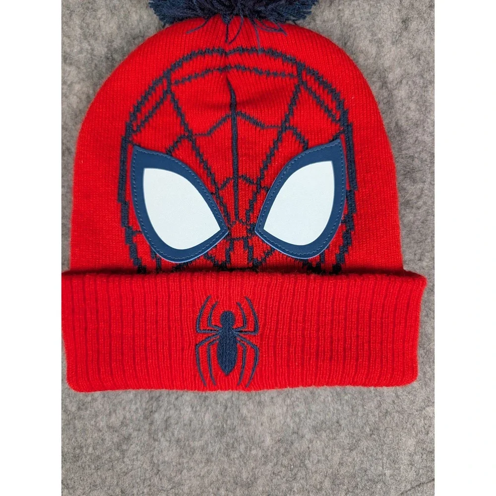 Marvel‎ Spider-Man Red Knit Beanie Hat with Pom Pom and Embroidered Logo